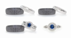 W2629c-1440 - snubní prsteny vyrobené z tantalu a bílého zlata do setu k prstenu se safírem a diamanty - foto č. 1