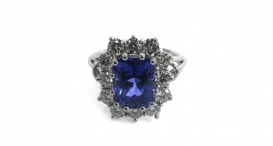 R1009 - prsten vyrobený z platiny s modrým safírem a diamanty - foto č. 171