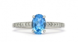 R1136-390a - prsten vyrobený z bílého zlata s modrým topazem a diamanty - foto č. 75