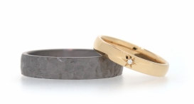W2367 - snubní prsteny vyrobené z Tantalu a růžového zlata s diamantem - foto č. 87