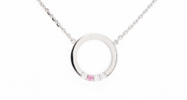 N7016 - náhrdelník vyrobený z bílého zlata s růžovým safírem a diamanty - foto č. 16