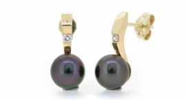 E4081-1409 - náušnice vyrobené ze zlata s tahitskou perlou a diamanty - foto č. 2