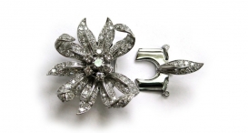 X5003 - brož předělaná na zámeček pro třířadý perlový náhrdelník, platina, diamanty - foto č. 26